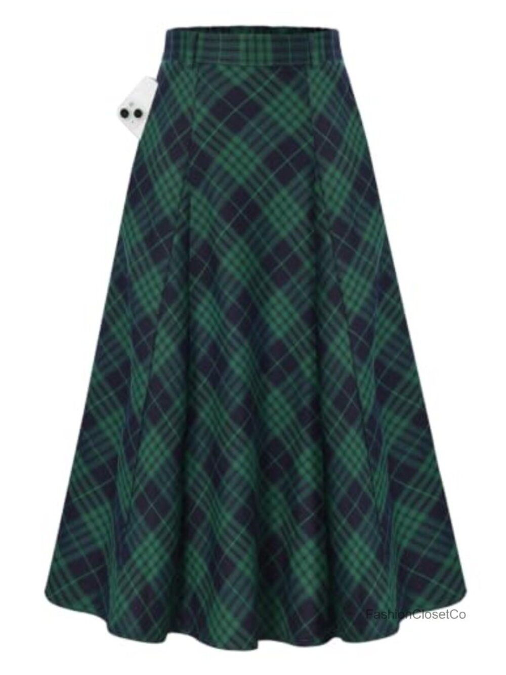 Women's Plaid High Waist A-Line Midi Skirt with Pockets